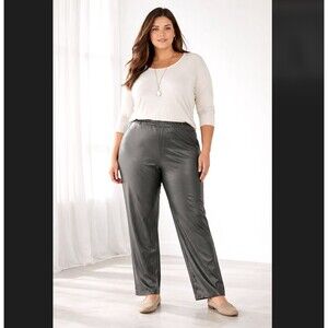 J Jill Faux Leather Pants 2X Black Pull On Elastic Waist High Rise Stretch Slack